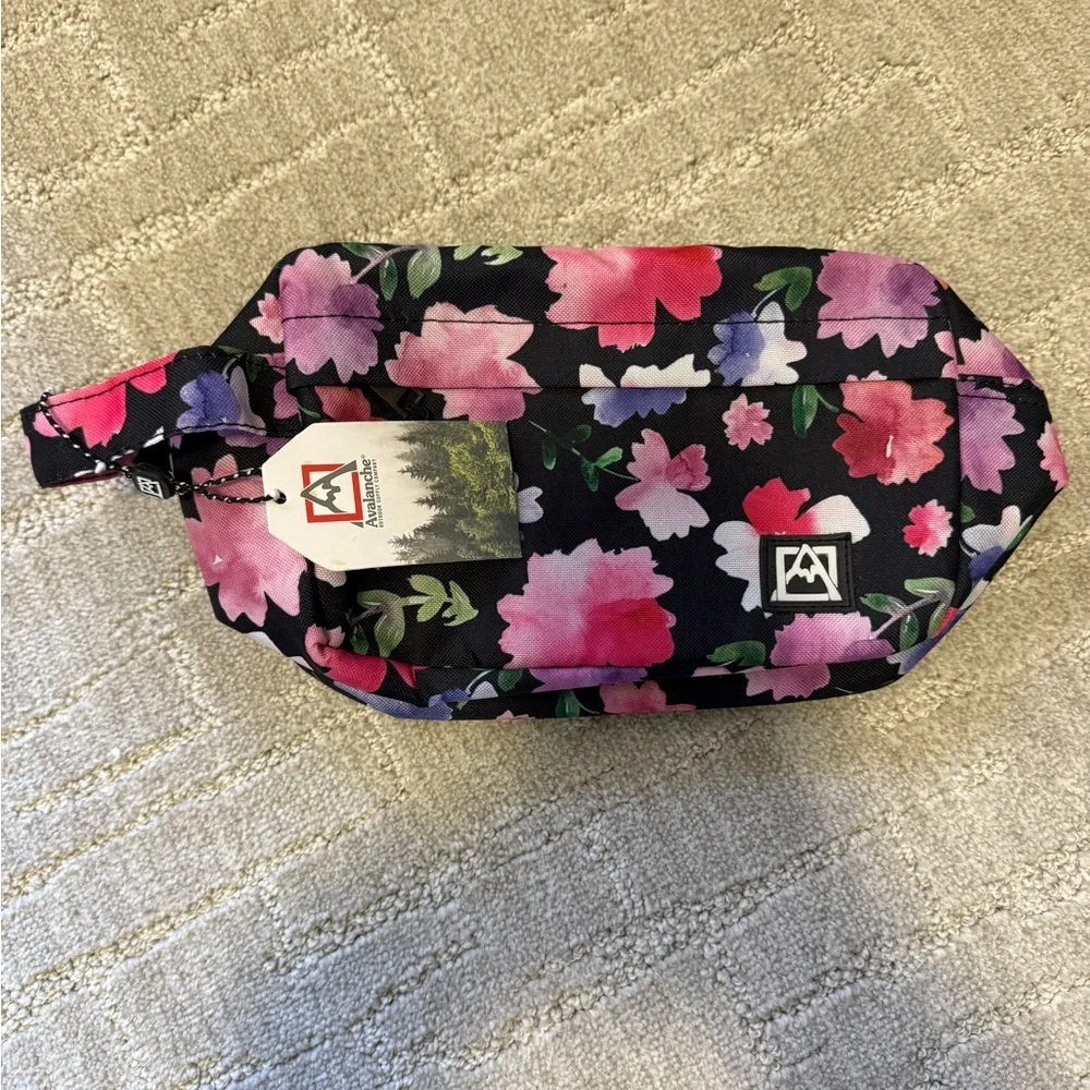 Avalanche Black and Pink Floral Cosmetic Bag
